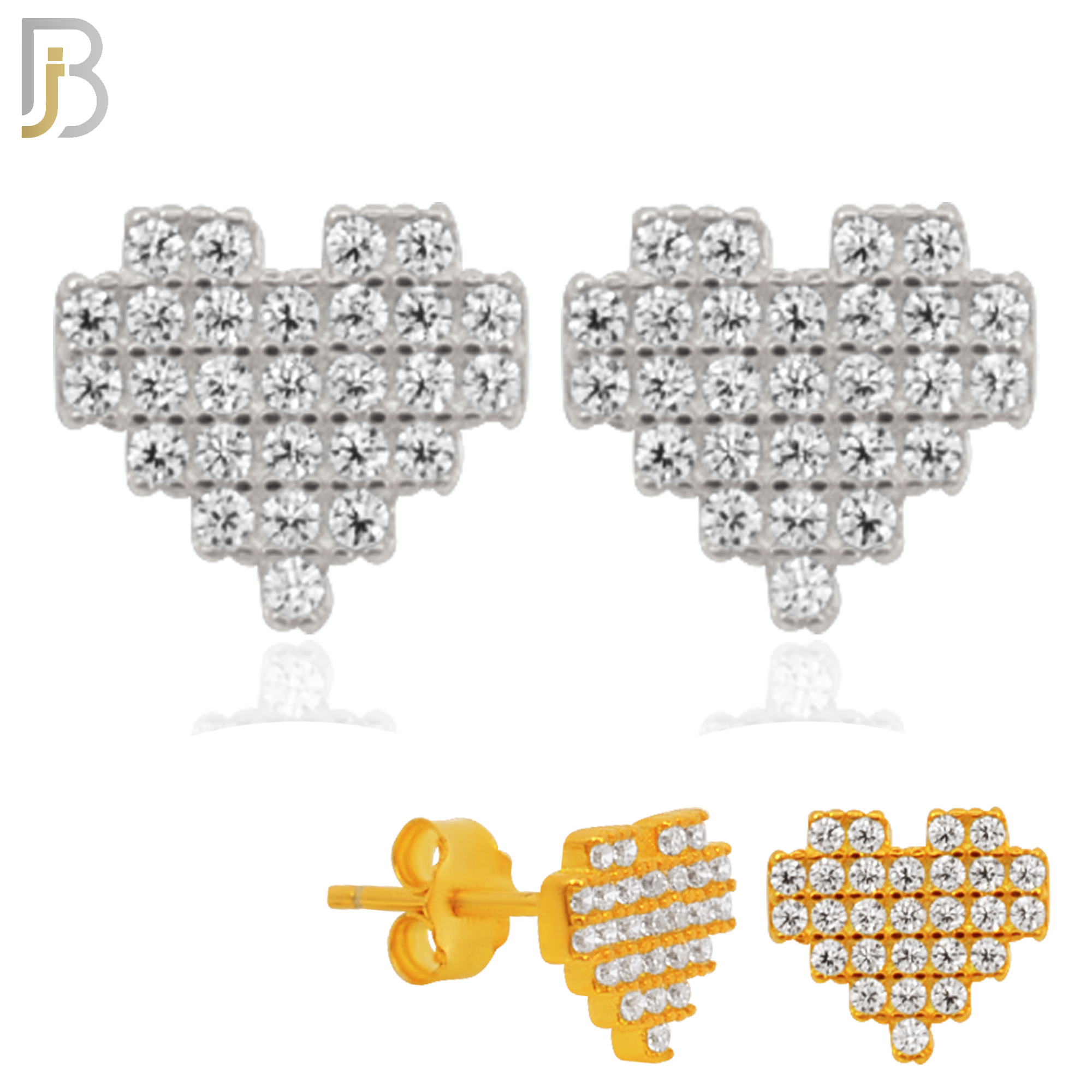 925-ES228 – 925 Sterling Silver Pixelated Heart Design Earring Stud with Multi Zircon image 0