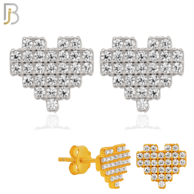 925-ES228 – 925 Sterling Silver Pixelated Heart Design Earring Stud with Multi Zircon image 0