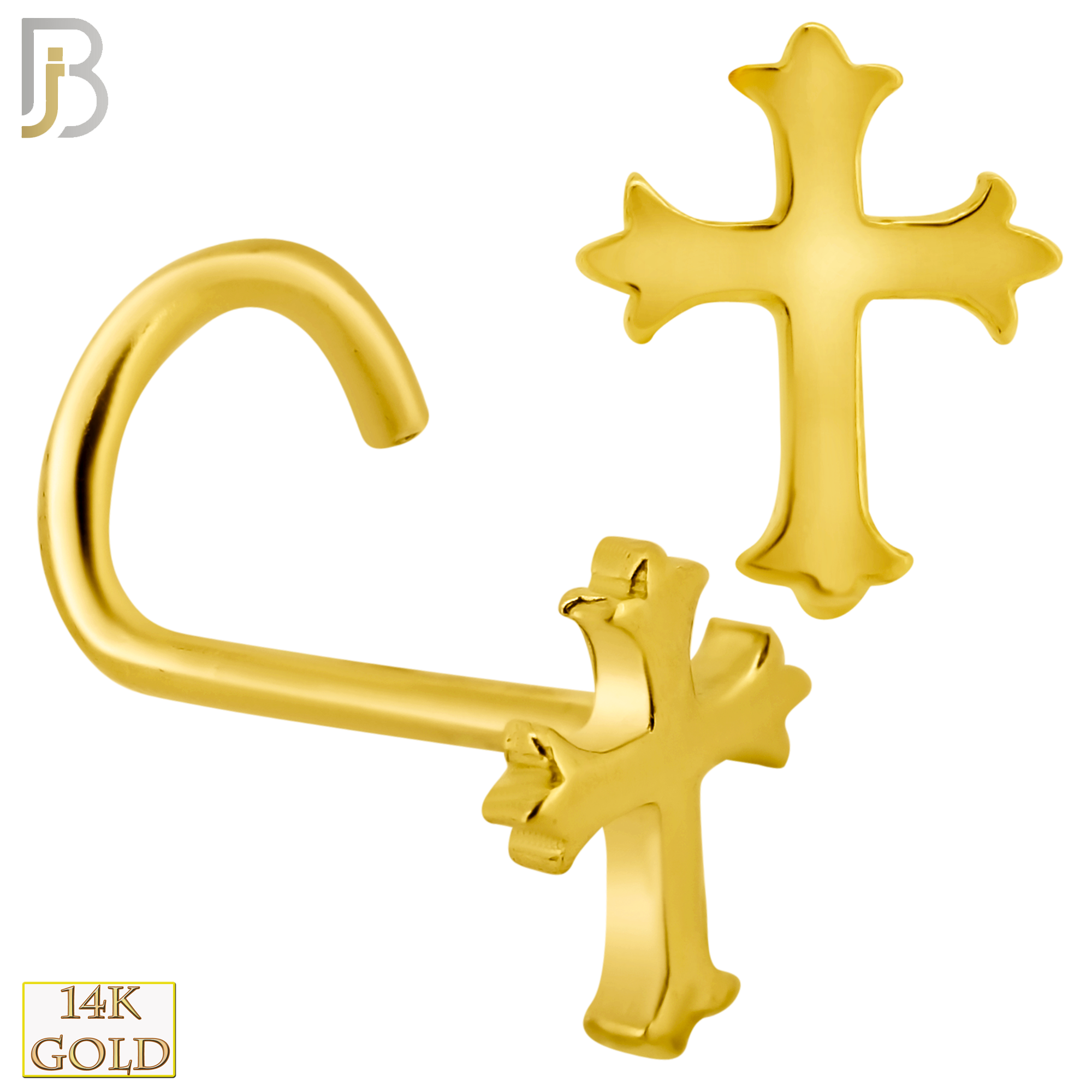 14-NR51C - 14k Solid Gold Nose Screw Plain Coptic Cross Design image 0