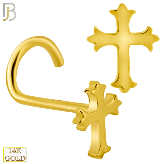 14-NR51C - 14k Solid Gold Nose Screw Plain Coptic Cross Design image 0