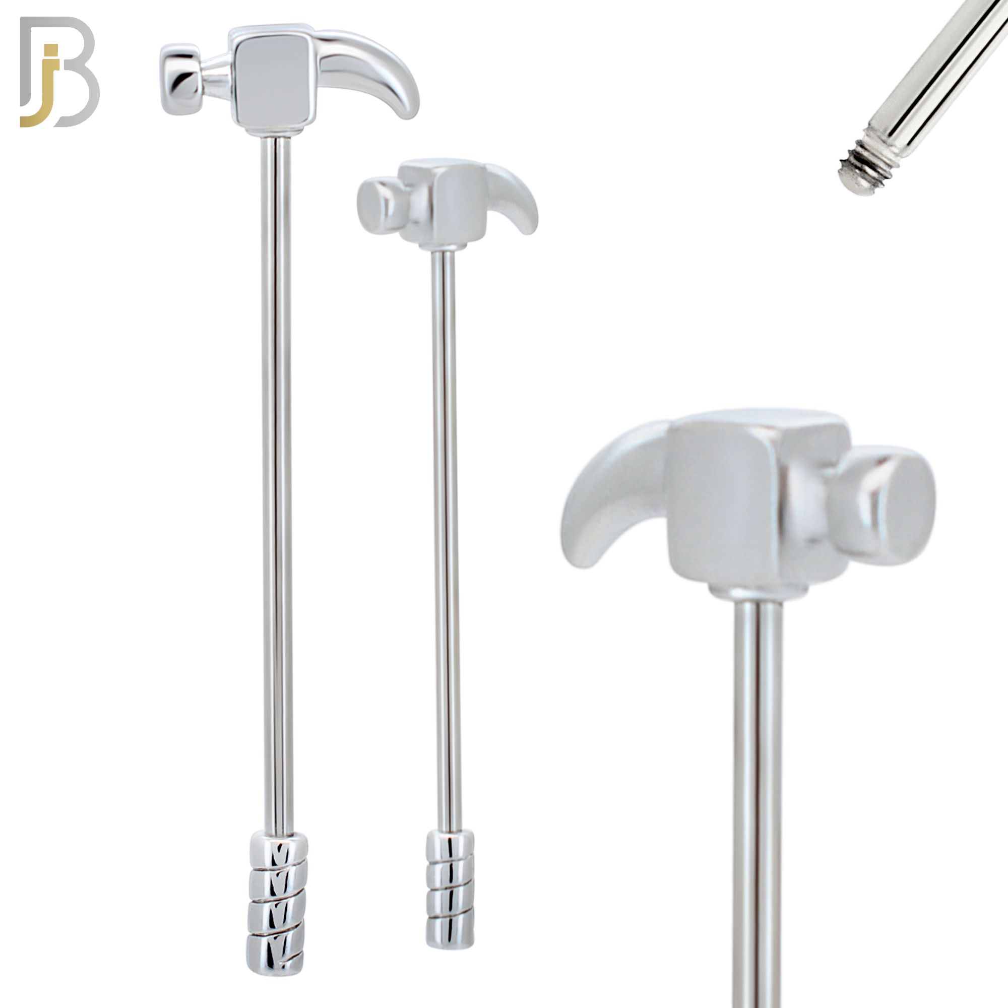 BB09 - 316L Surgical Steel Screw Barbell Hammer Design Industrial (PACK OF 4) image 1