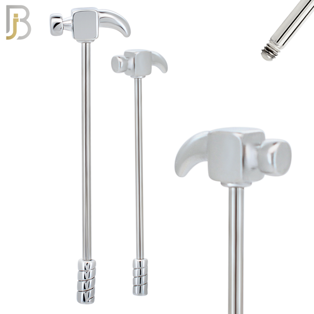 BB09 - 316L Surgical Steel Screw Barbell Hammer Design Industrial (PACK OF 4) image 1