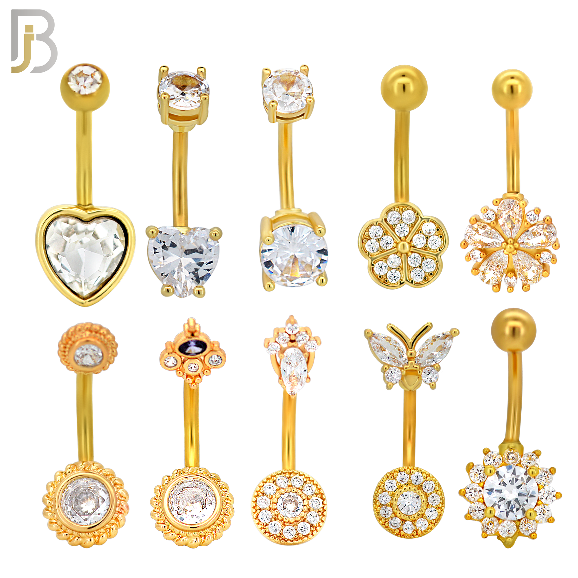 PK-NB34 - 316L Surgical Steel Different Designs Banana Belly Ring Pack of 40 image 2