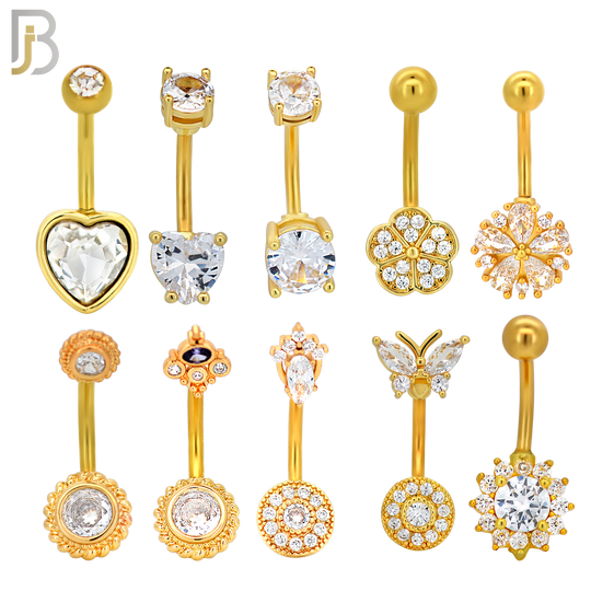 PK-NB34 - 316L Surgical Steel Different Designs Banana Belly Ring Pack of 40 image 2