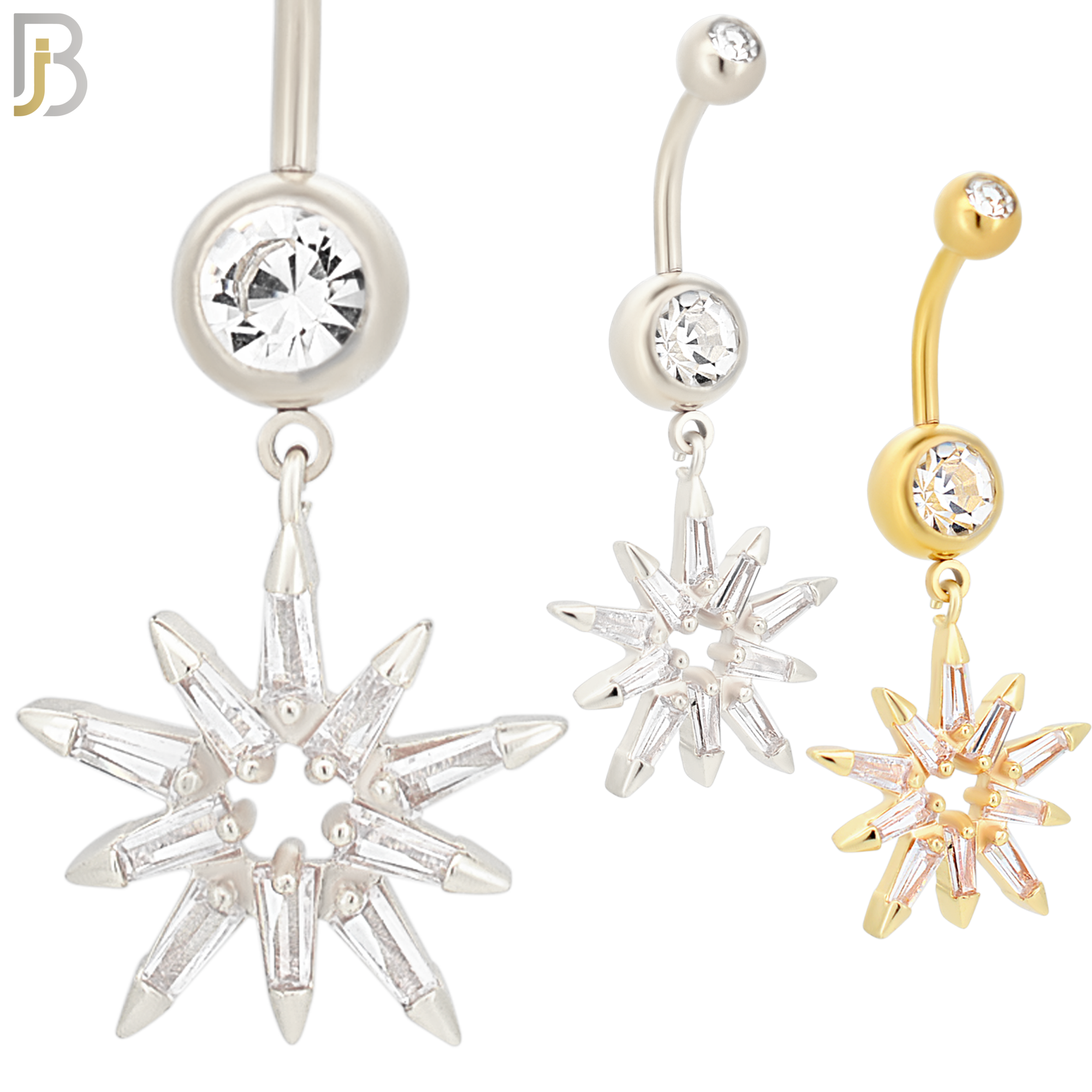 N018 - 316L Stainless Steel Dangling Stardust Shape Zircon Design Belly Ring with 5mm Screw Ball image 0