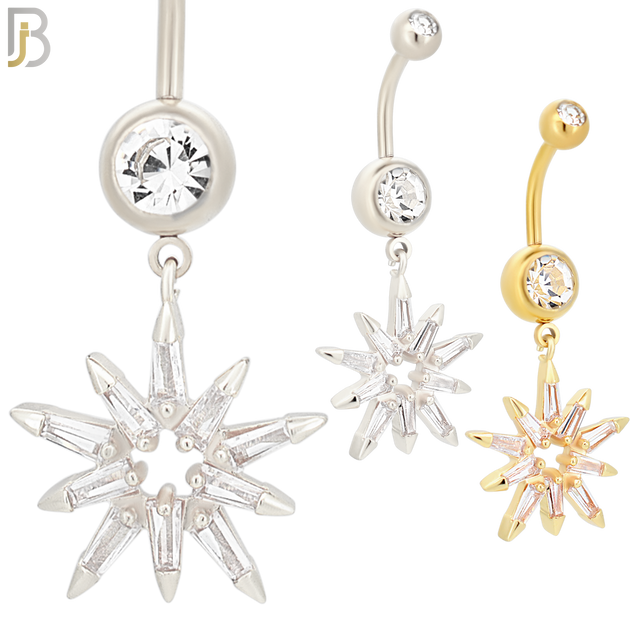 N018 - 316L Stainless Steel Dangling Stardust Shape Zircon Design Belly Ring with 5mm Screw Ball image 0