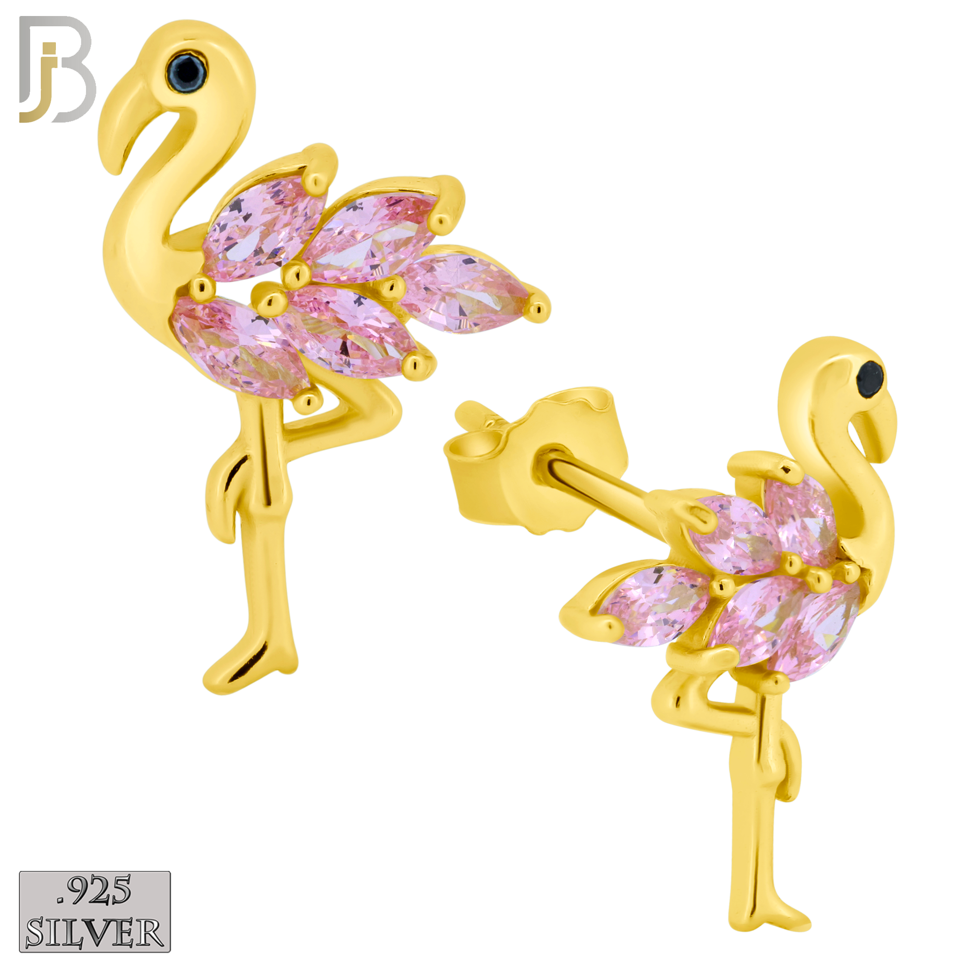925-ES219 – .925 Sterling Silver Flamingo Design Earring Stud with Pink Zircon image 2