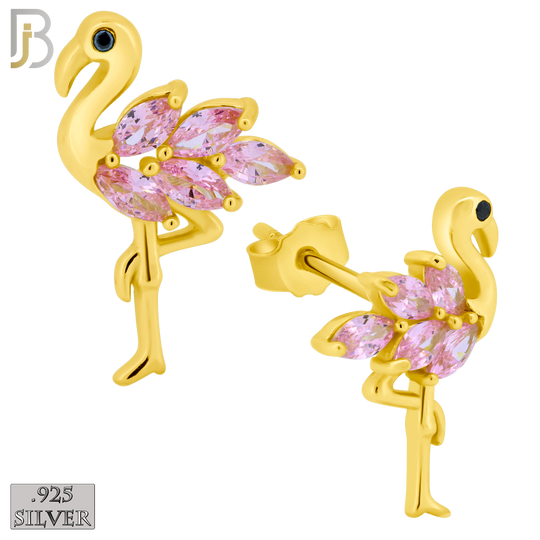 925-ES219 – .925 Sterling Silver Flamingo Design Earring Stud with Pink Zircon image 2