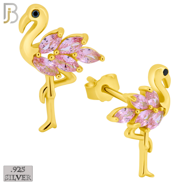 925-ES219 – .925 Sterling Silver Flamingo Design Earring Stud with Pink Zircon image 2