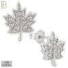 925-ES145 - .925 Sterling Silver Autumn Leaf Design with Zircon Design Earring Stud image 1