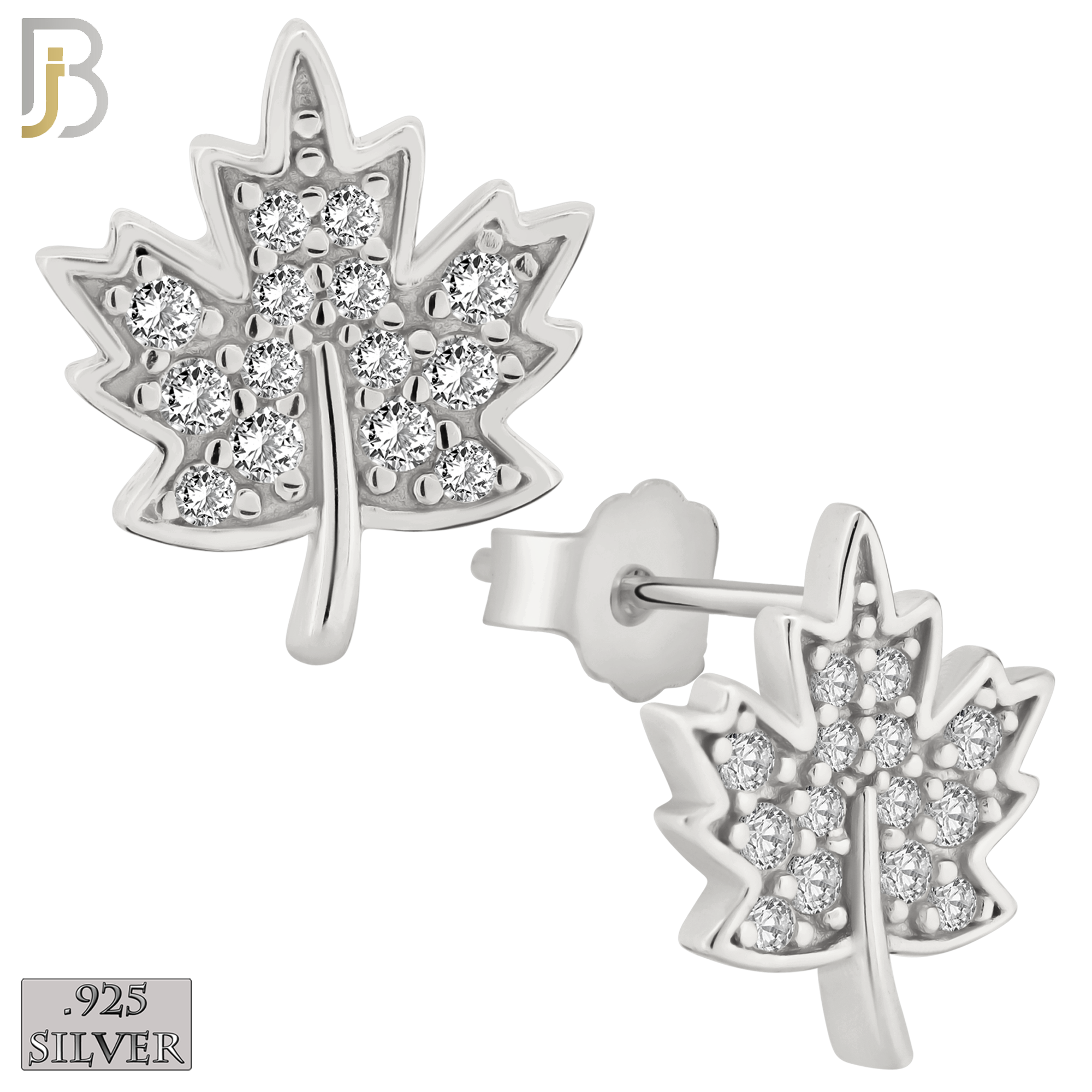 925-ES145 - .925 Sterling Silver Autumn Leaf Design with Zircon Design Earring Stud image 1