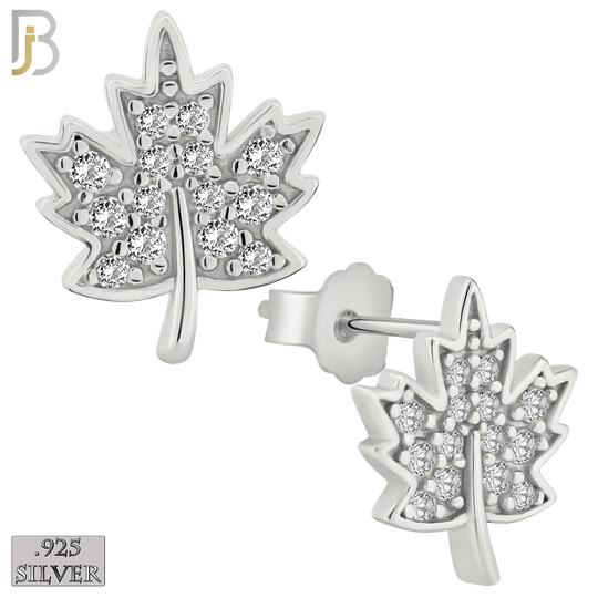 925-ES145 - .925 Sterling Silver Autumn Leaf Design with Zircon Design Earring Stud image 1