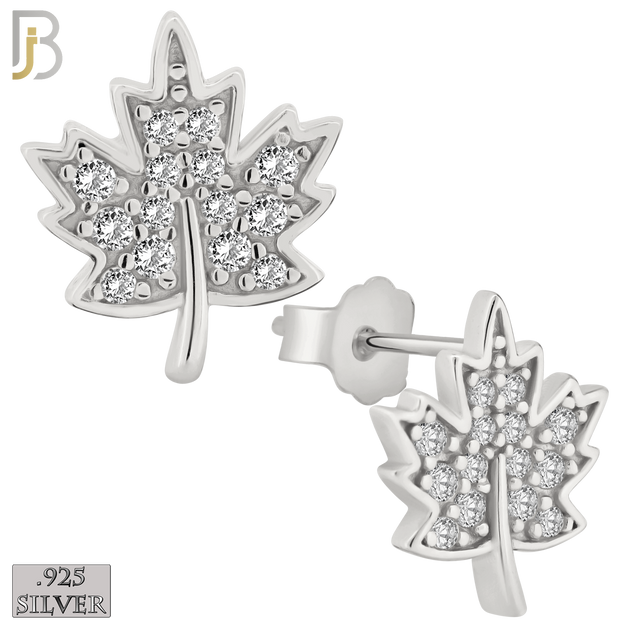 925-ES145 - .925 Sterling Silver Autumn Leaf Design with Zircon Design Earring Stud image 1