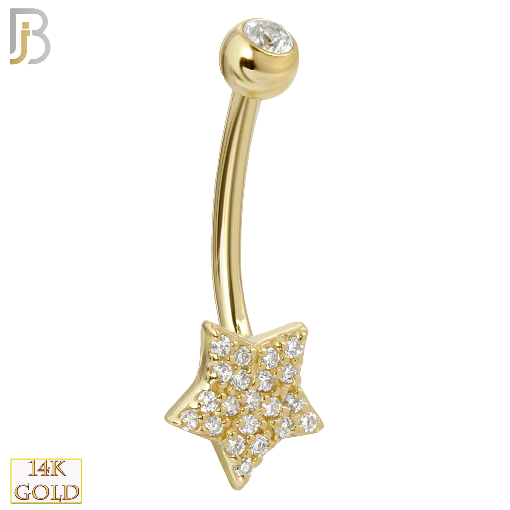 14-NB16 - 14k Solid Gold Banana Belly Ring with  8mm Star Design image 0