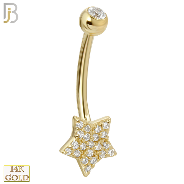 14-NB16 - 14k Solid Gold Banana Belly Ring with  8mm Star Design image 0
