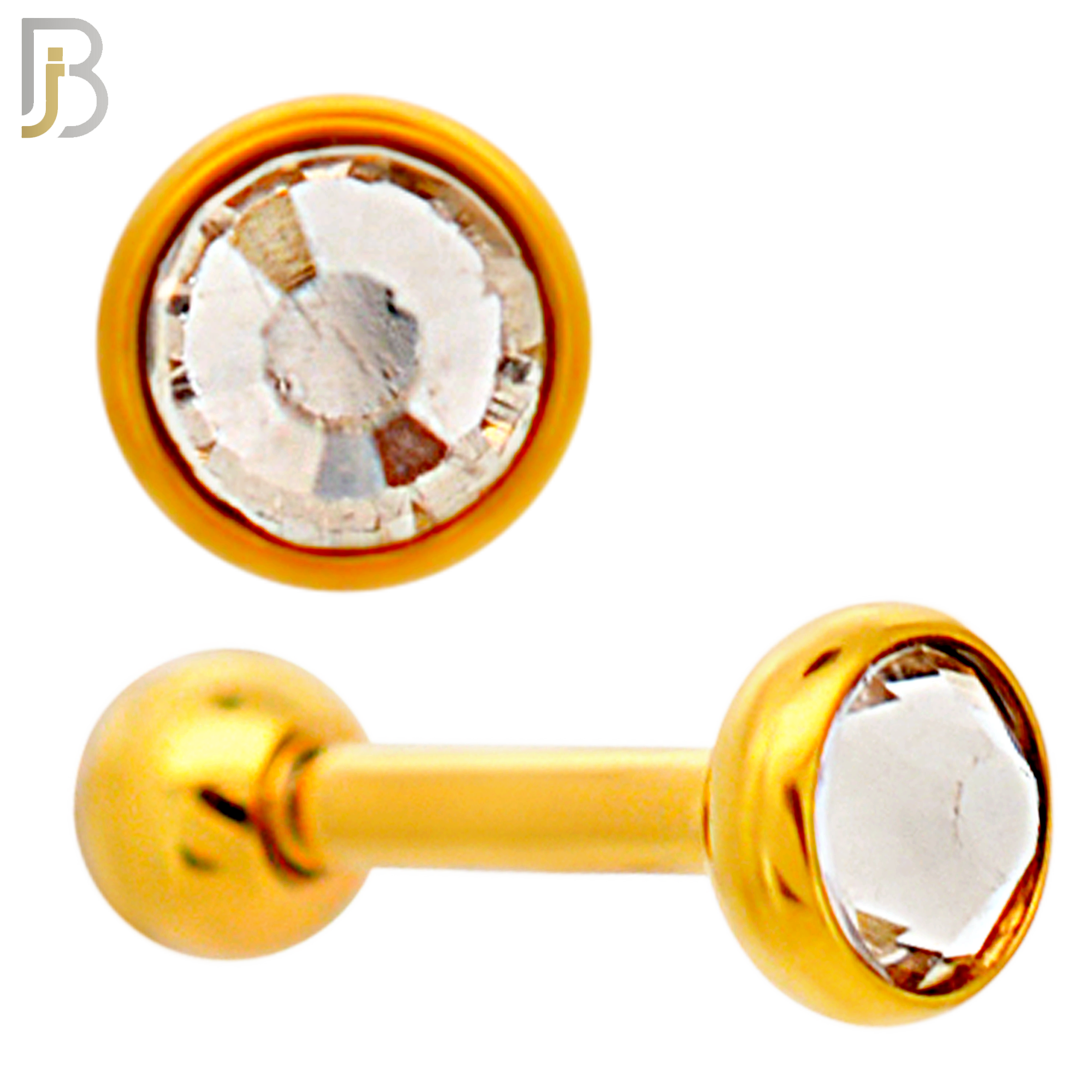 TB118GC -  Gold Plated Clear Color 316L Stainless Steel Bezel Tragus/Cartilage Barbell (PACK OF 6) image 2