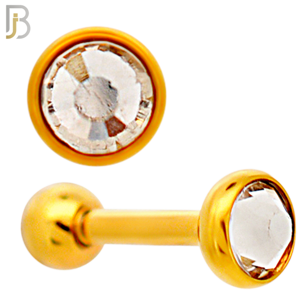TB118GC -  Gold Plated Clear Color 316L Stainless Steel Bezel Tragus/Cartilage Barbell (PACK OF 6) image 2