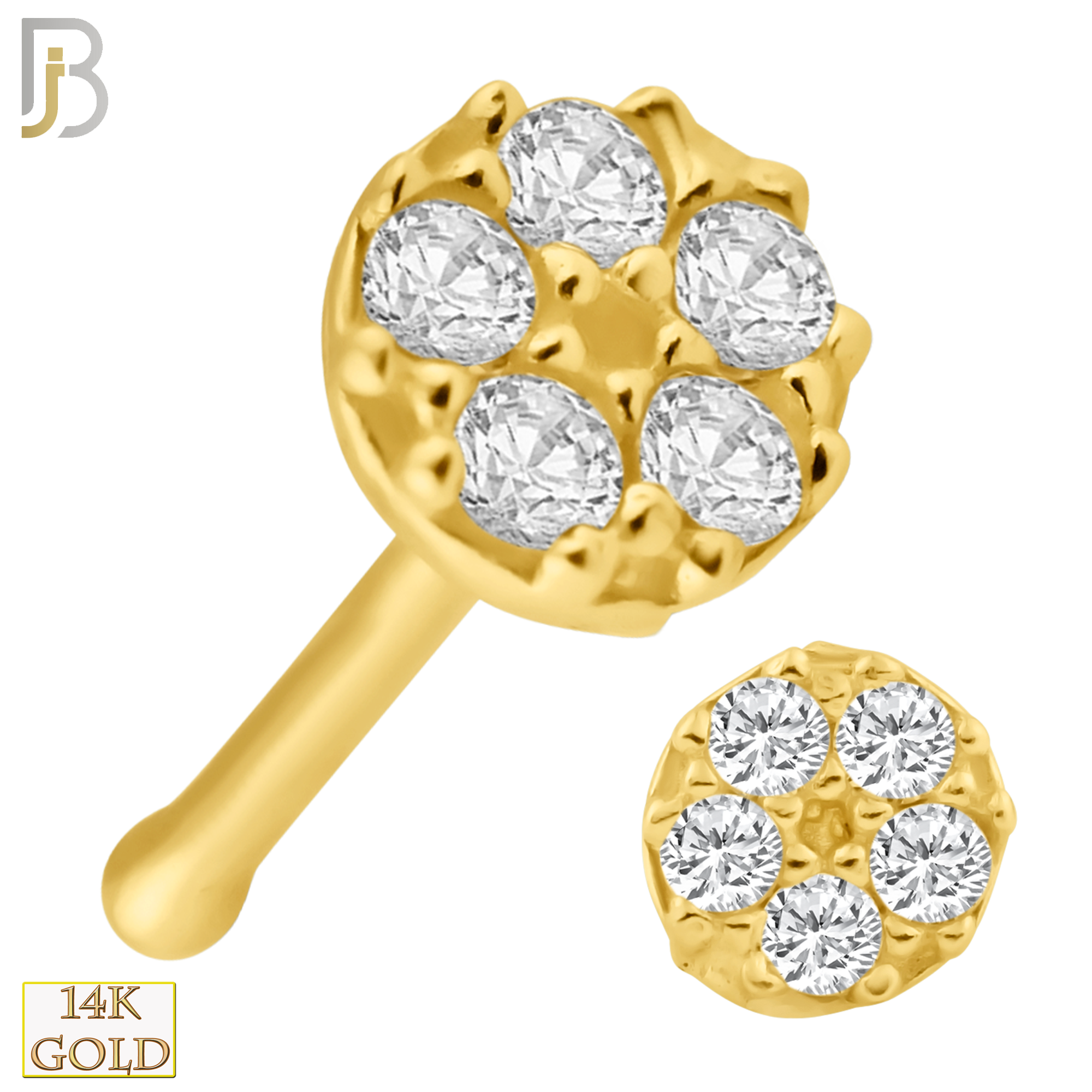 14-NR37B - 14k Solid Gold Round Flower Design with CZ Nose Bone image 0