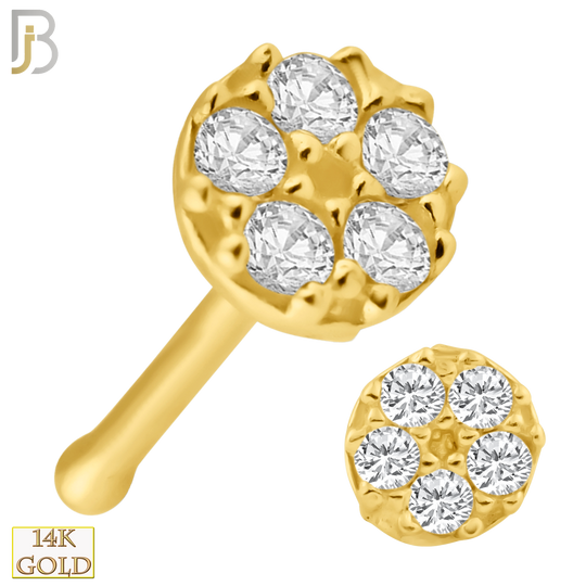 14-NR37B - 14k Solid Gold Round Flower Design with CZ Nose Bone image 0