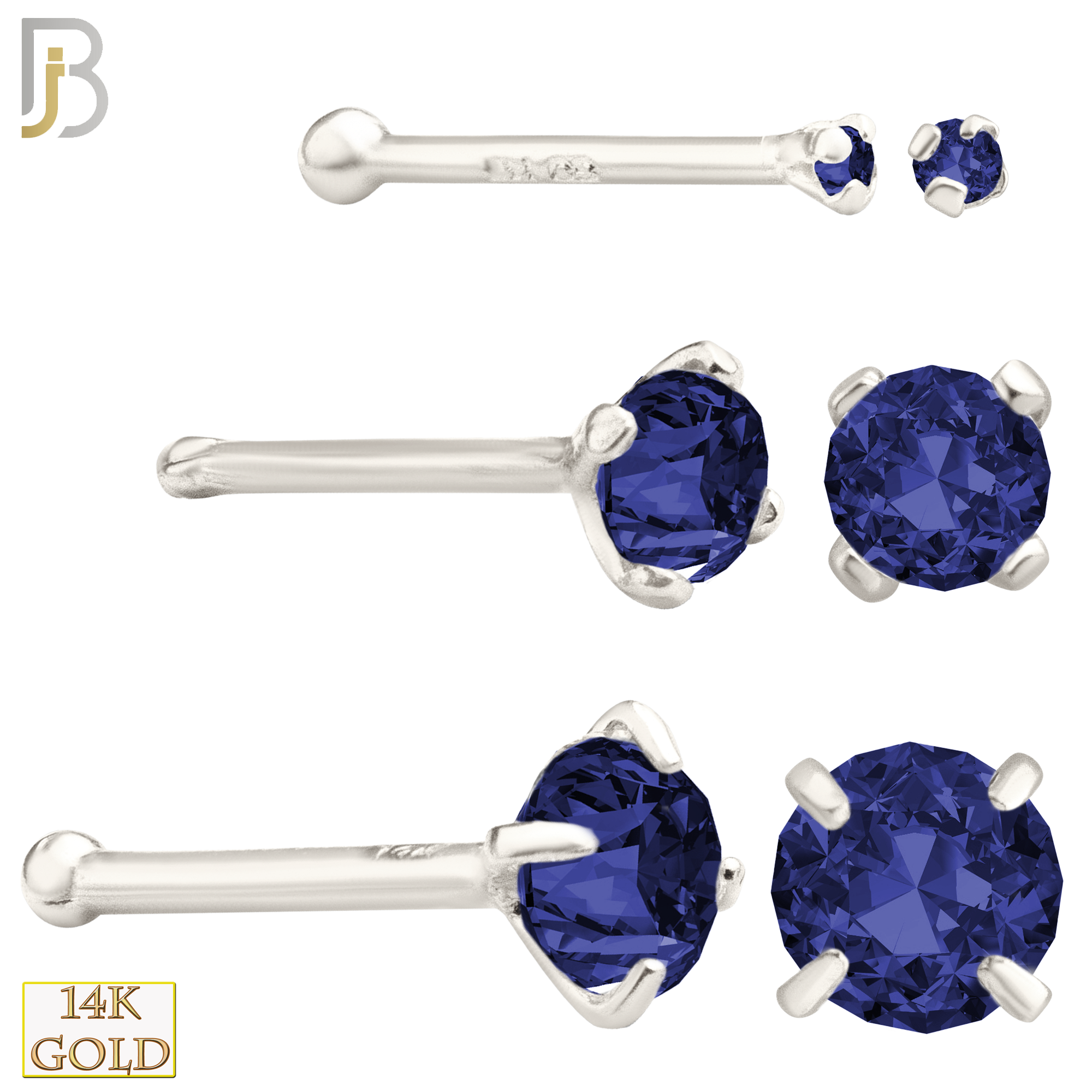 14-NR01CWS - 20g 14k White Gold Nose Bone with Blue Sapphire Colored CZ image 0