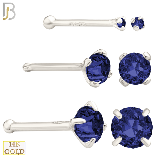 14-NR01CWS - 20g 14k White Gold Nose Bone with Blue Sapphire Colored CZ image 0