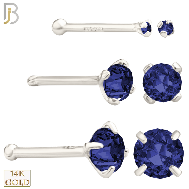 14-NR01CWS - 20g 14k White Gold Nose Bone with Blue Sapphire Colored CZ image 0