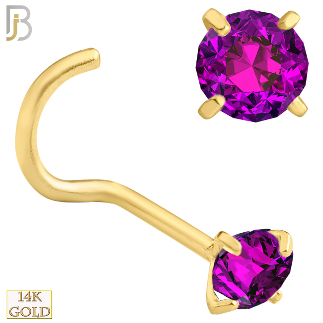 14-NR03YBR-20 - 20g-14k Yellow Gold Nose Screw with Burmese Ruby in Prong Setting image 6