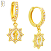 ES492 - 316L Stainless Steel Dangling Virgin Mary With Sun Halo Multi CZ Huggies Earrings image 2