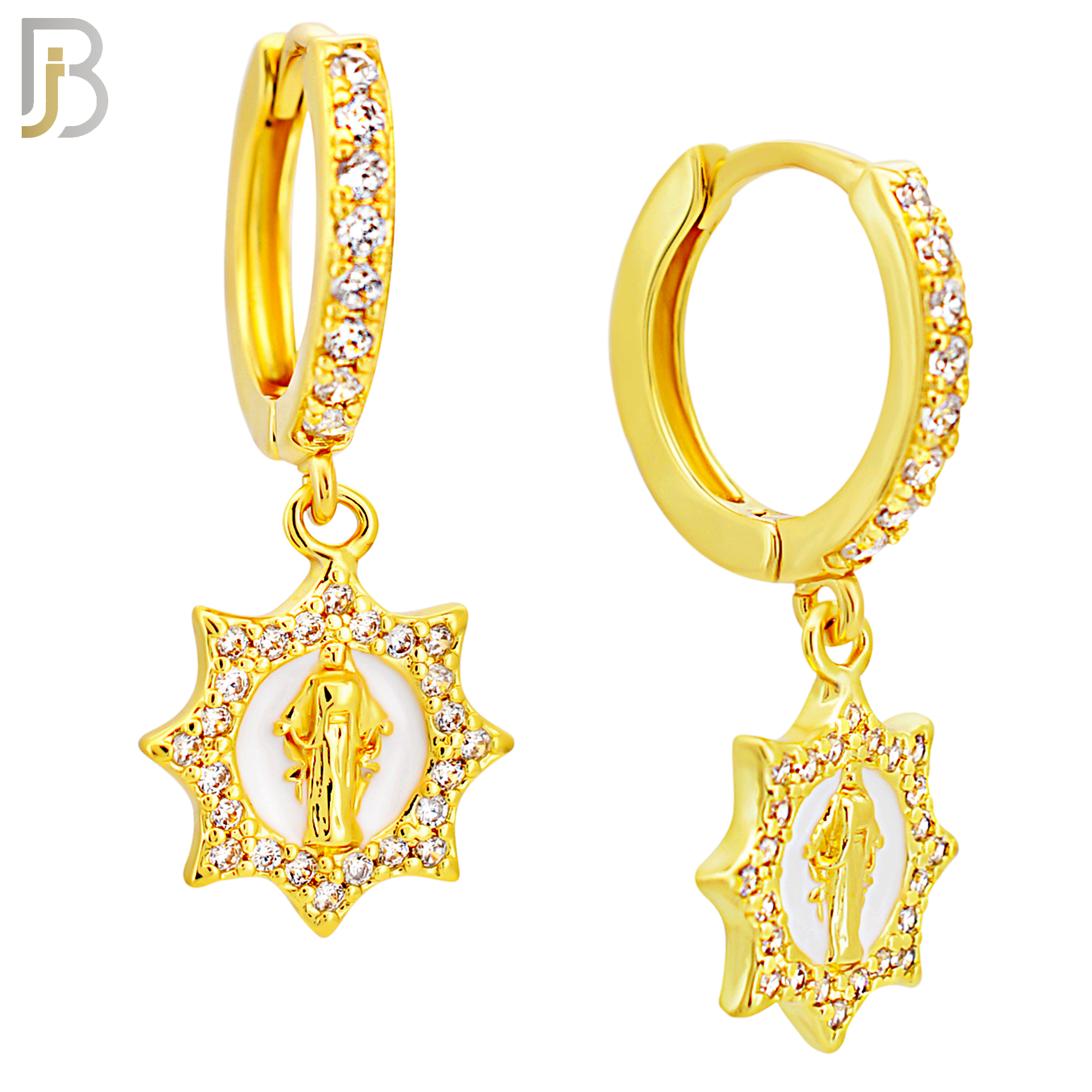 ES492 - 316L Stainless Steel Dangling Virgin Mary With Sun Halo Multi CZ Huggies Earrings image 2