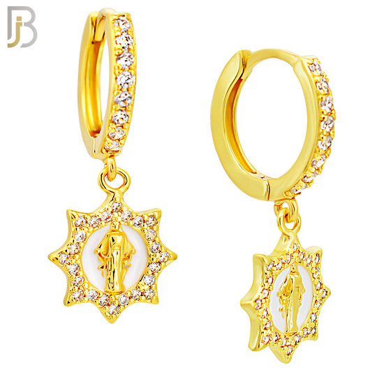 ES492 - 316L Stainless Steel Dangling Virgin Mary With Sun Halo Multi CZ Huggies Earrings image 2