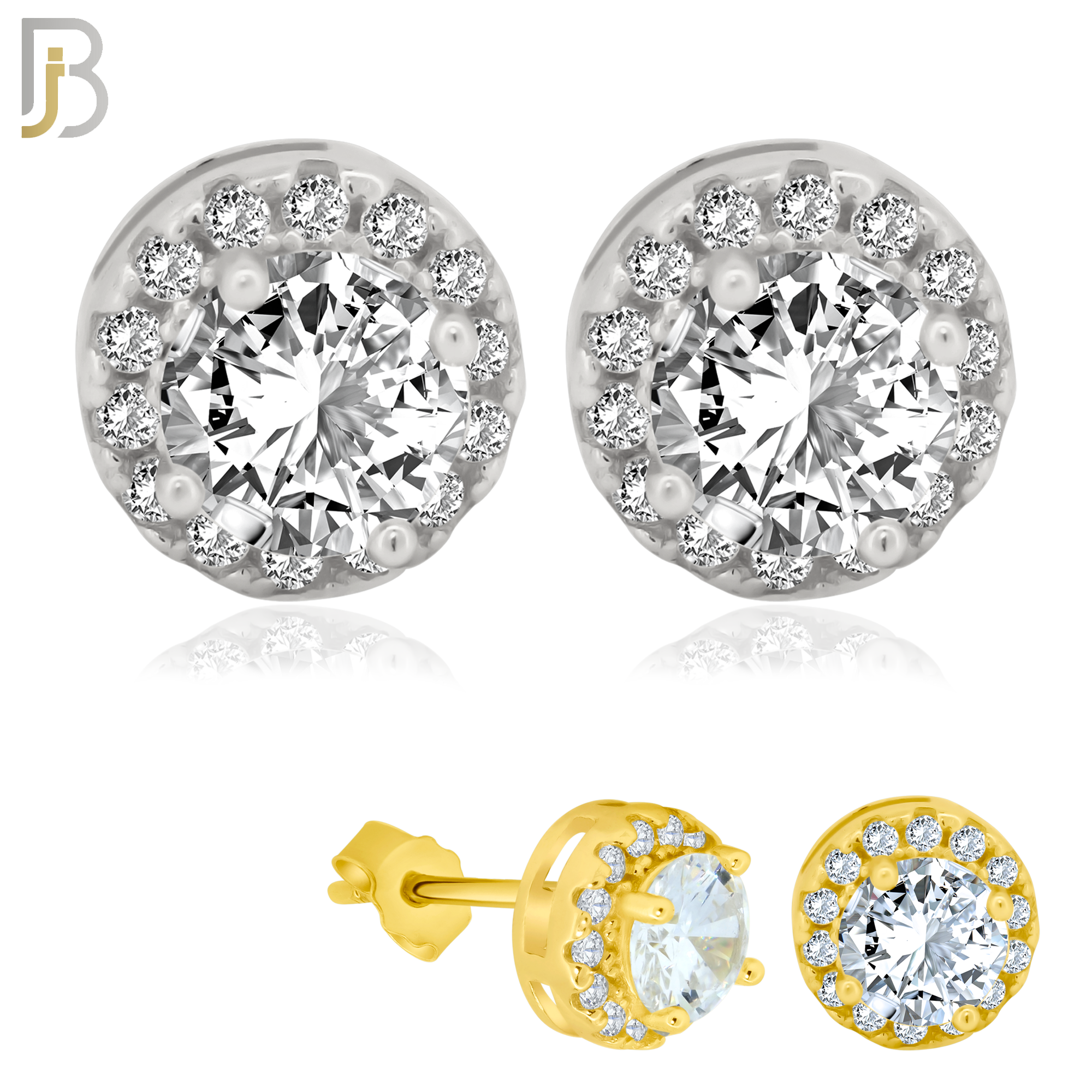 925-ES77 - .925 Sterling Silver Round Design with Multi Zircon Earring Stud image 0