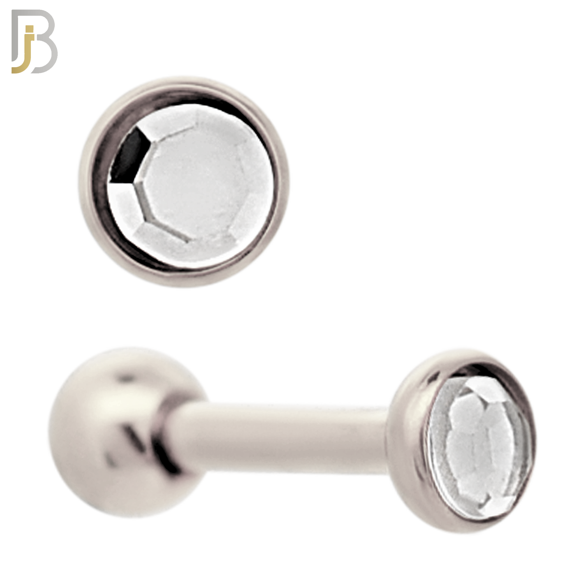 TB118SC - 316L Stainless Steel Bezel with Clear CZ Tragus/Cartilage Barbell (PACK OF 6) image 1