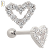 TB15 - 316L Surgical Steel Heart Design with Zircon Tragus Barbell Cartilage Piercing Screw Ball (PACK OF 6) image 1