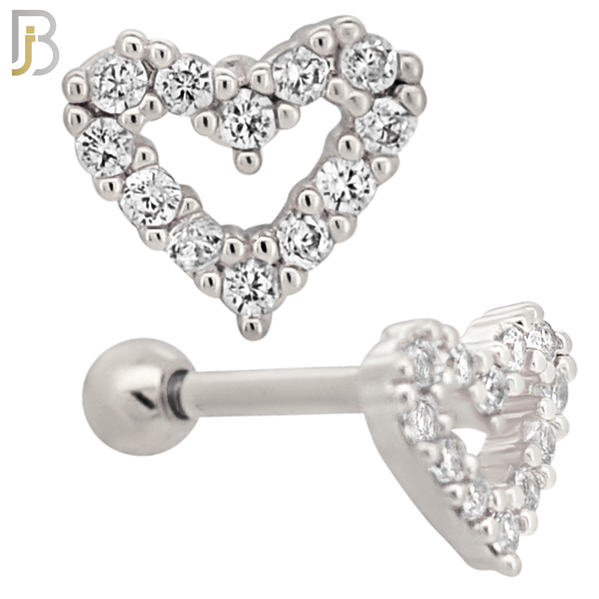 TB15 - 316L Surgical Steel Heart Design with Zircon Tragus Barbell Cartilage Piercing Screw Ball (PACK OF 6) image 1