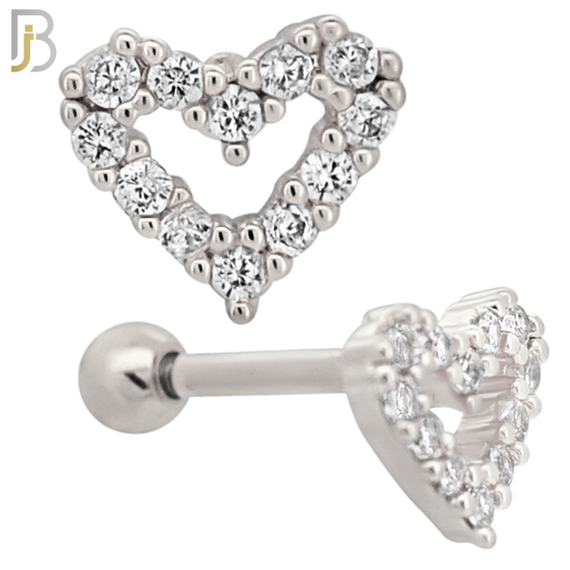 TB15 - 316L Surgical Steel Heart Design with Zircon Tragus Barbell Cartilage Piercing Screw Ball (PACK OF 6) image 1