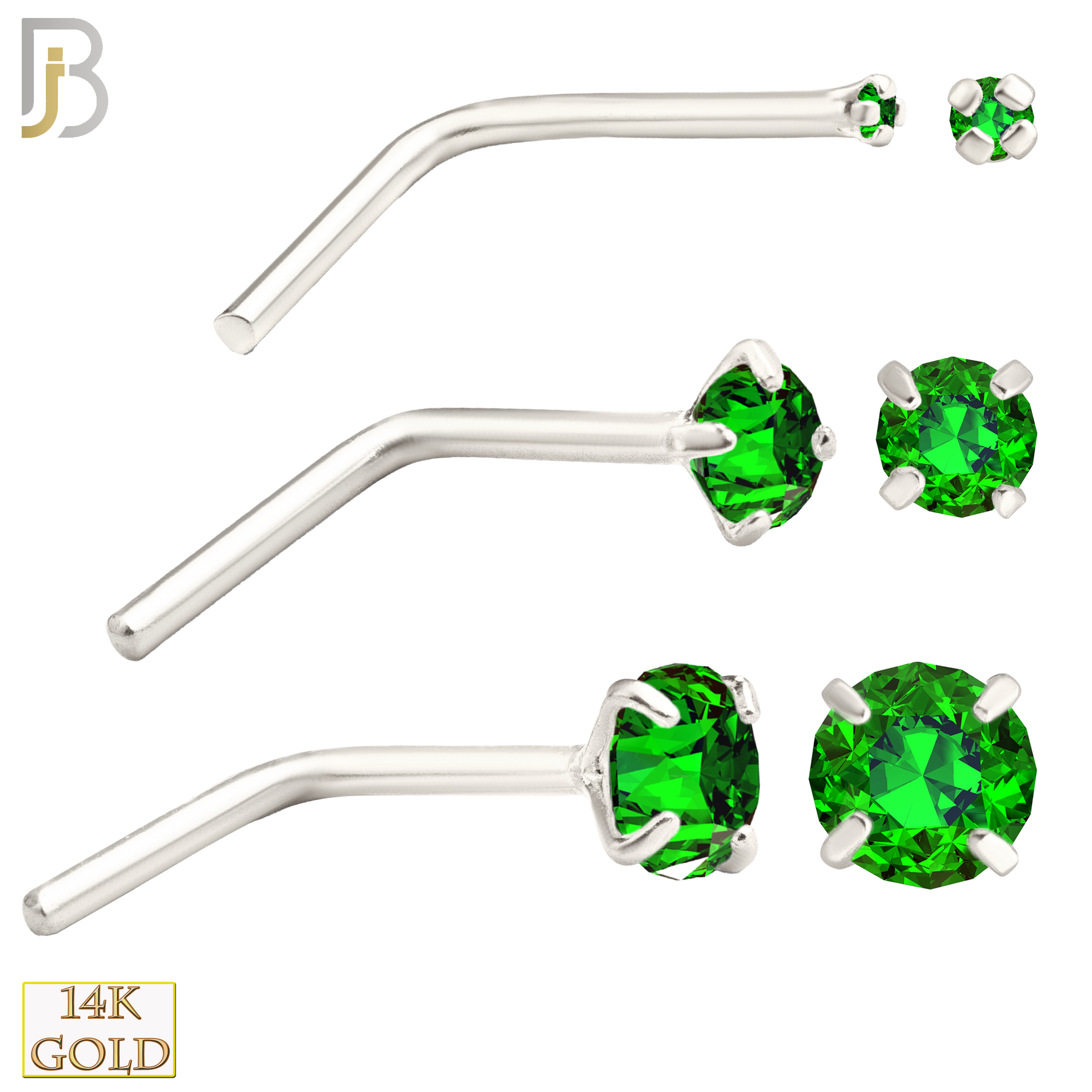 14-NR10CWE - 20g 14k White Gold L-Shaped with Enamel Colored CZ image 0