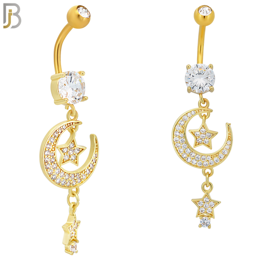 N0101  - 316L Stainless Steel Round Zircon with Dangling Moon and Stars with Zircon Belly Ring image 2