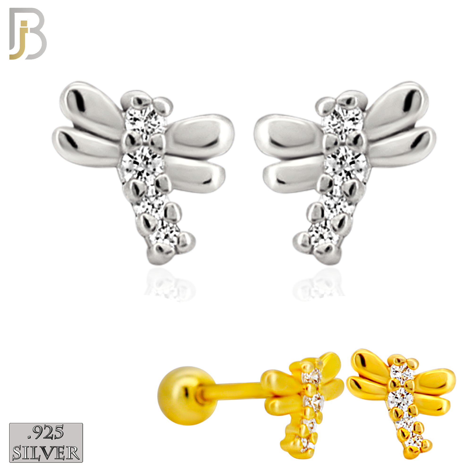 925-ES436-B - 925 Sterling Silver Dragonfly Earring with Multi Zircon - Screw Ball image 0