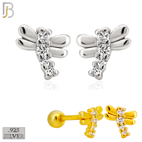 925-ES436-B - 925 Sterling Silver Dragonfly Earring with Multi Zircon - Screw Ball image 0