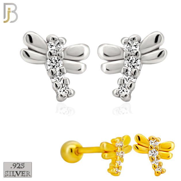 925-ES436-B - 925 Sterling Silver Dragonfly Earring with Multi Zircon - Screw Ball image 0