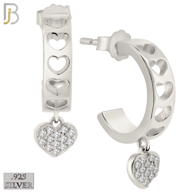 925-ES405 - 925 Sterling Silver Dangling CZ Studded Heart Half Hoop Earrings image 0