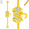 BB34 - 316L Surgical Steel Screw Bar with Alloy Elephant CZ Design Barbell Industrial (PACK OF 4) image 2