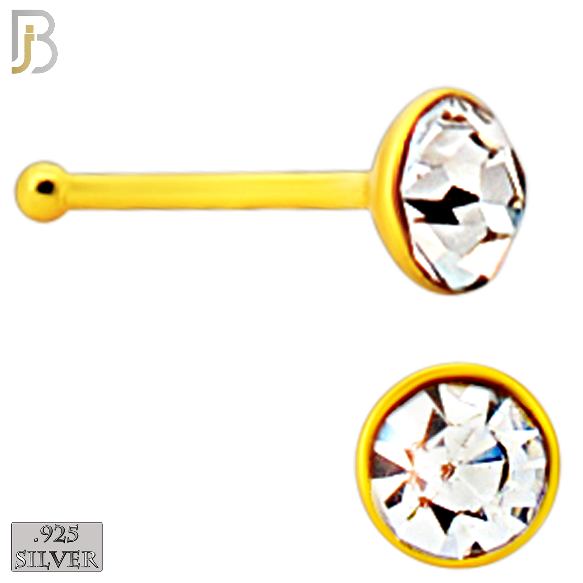 925-PK-NR04Y-3C2 - Mixed of 2mm, 2.5mm, 3mm Clear CZ 22g Thickness 18KT Gold Plated 925 Sterling Silver Nose Bones Press Fit, Packages Pack of 120 image 4