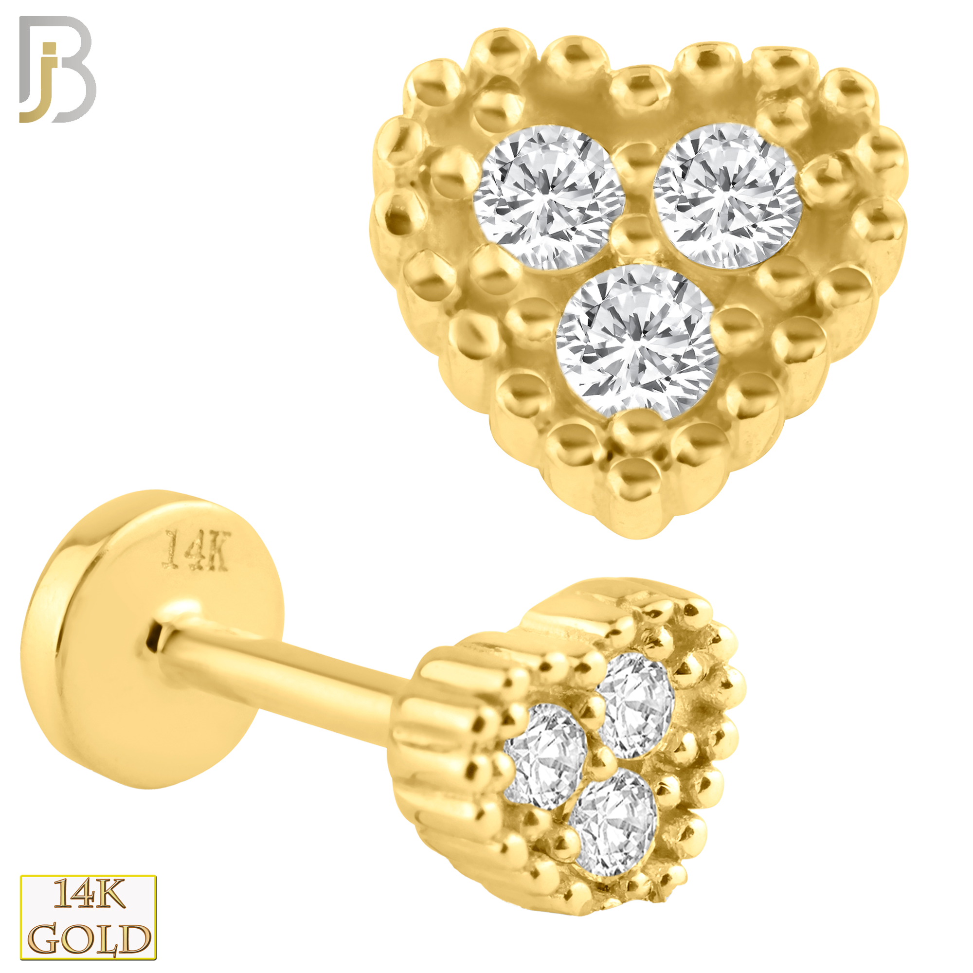 14-LB18Y - 14k Yellow Gold Labret Heart Design with Zircon - Yellow Gold image