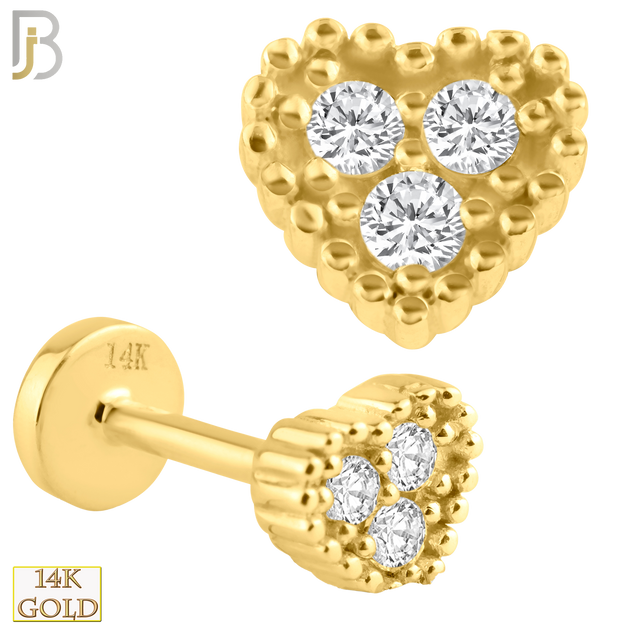 14-LB18Y - 14k Yellow Gold Labret Heart Design with Zircon - Yellow Gold image
