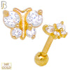 14-TB04 - 14k Yellow Gold Screw Back Butterfly Design with Zircon Tragus Barbell Cartilage Earring - Yellow Gold image