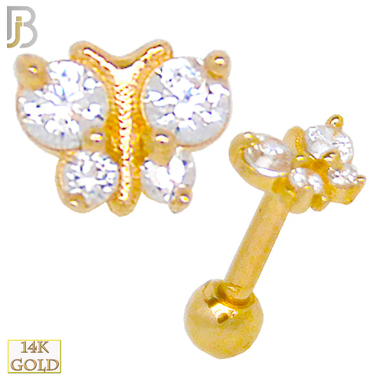 14-TB04 - 14k Yellow Gold Screw Back Butterfly Design with Zircon Tragus Barbell Cartilage Earring - Yellow Gold image