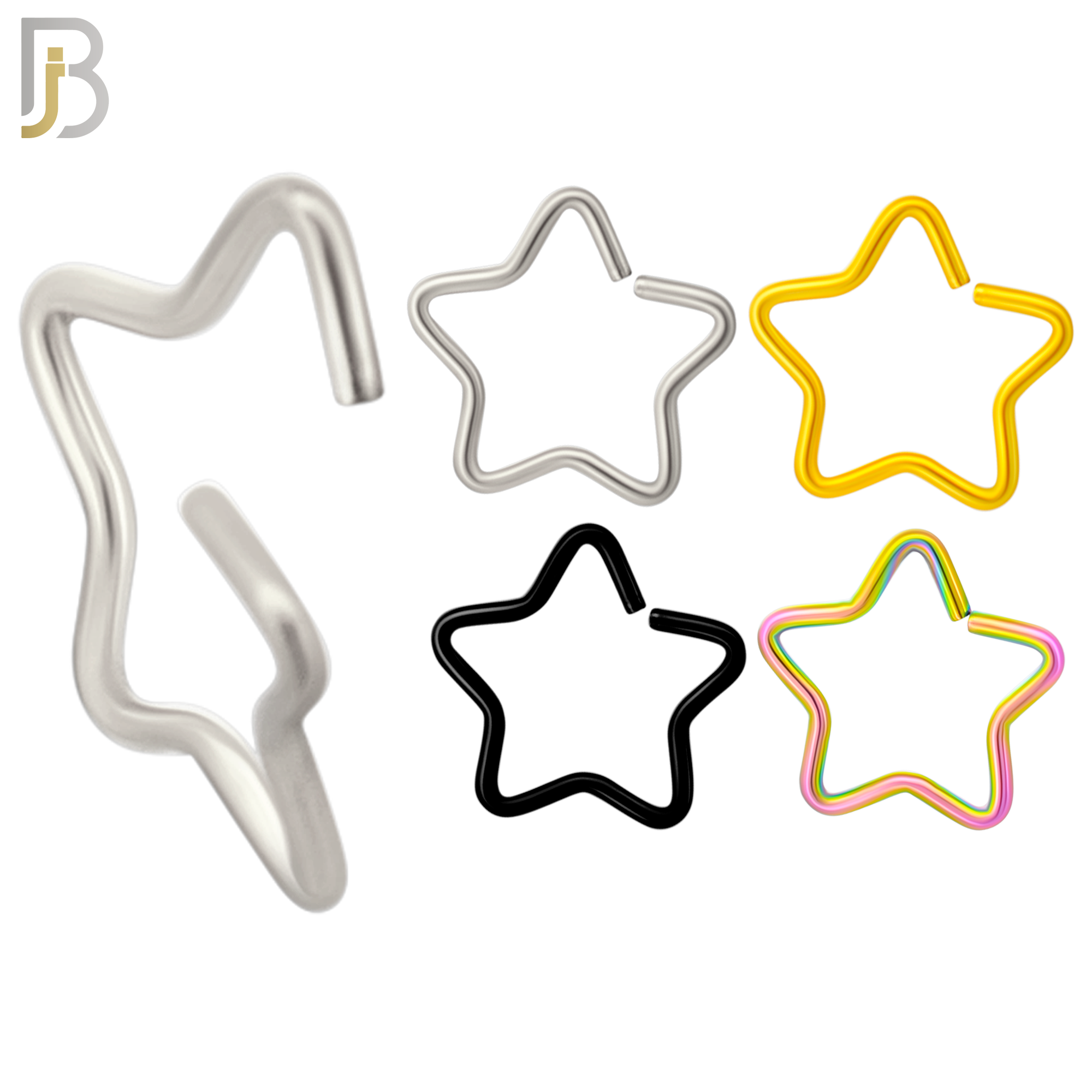 PK-CT22 - 316L Surgical Steel Star Hoops Piercing Pack of 60 - Assorted Color image