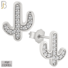 925-ES149 - .925 Sterling Silver Cactus Design with Zircon Design Earring Stud image 1