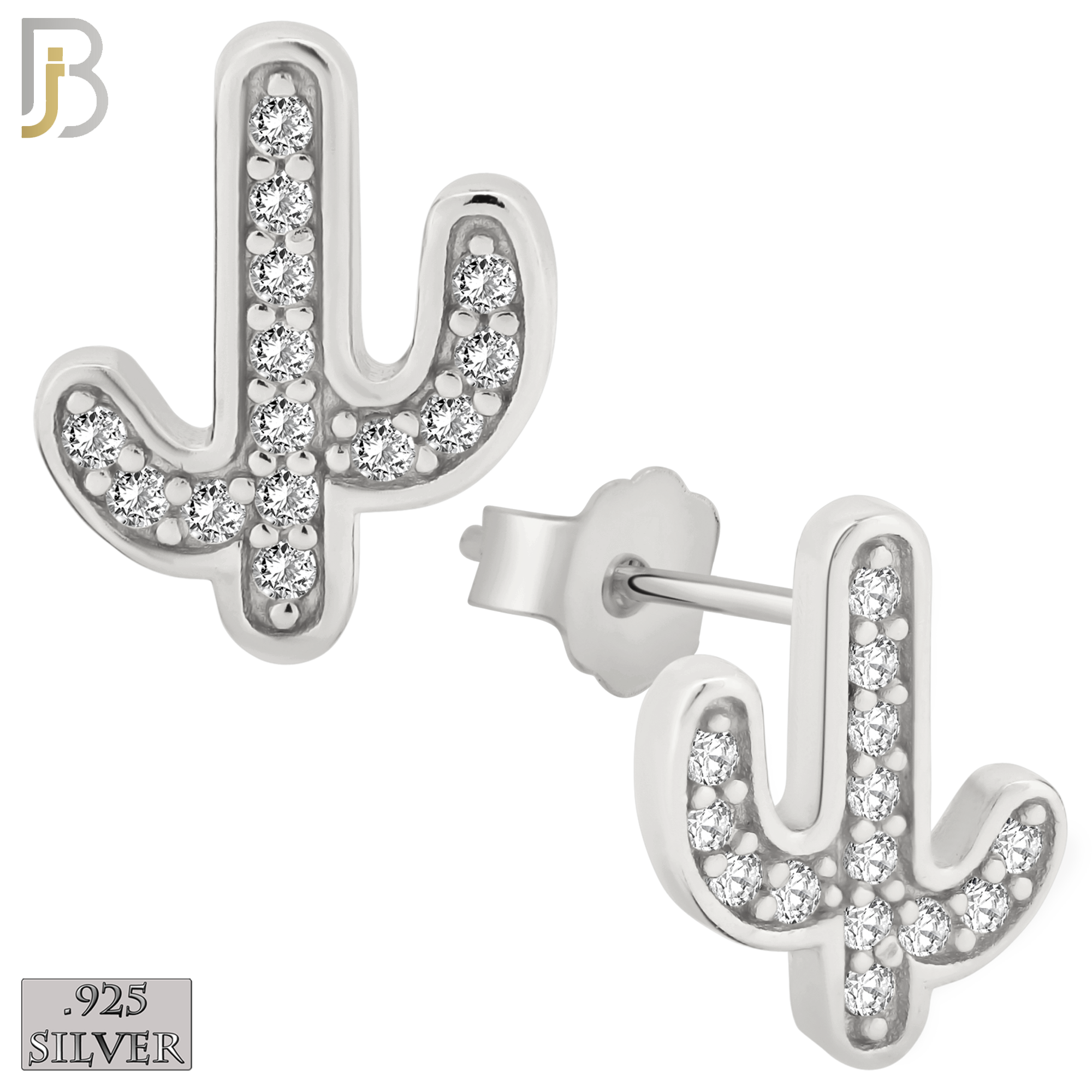 925-ES149 - .925 Sterling Silver Cactus Design with Zircon Design Earring Stud image 1